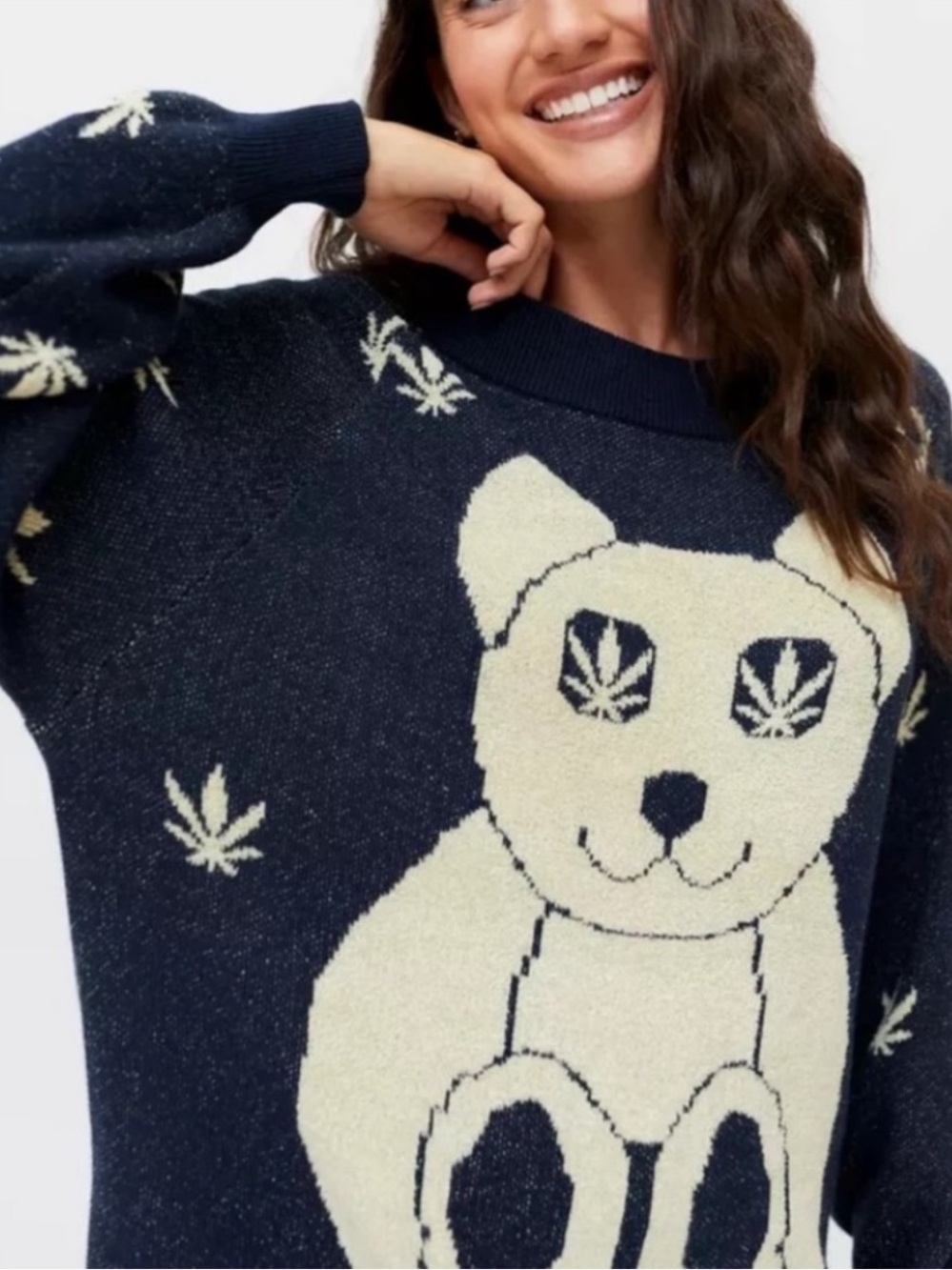 Urban Outfitters Teddy Bear Weed Leaf Oversized Terry Sweater Sweatshirt Size XS